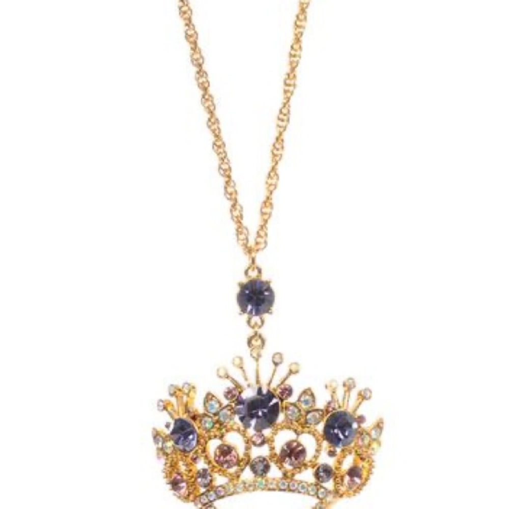Vintage Betsey Johnson Gold and Purple Crown Pendant Necklace
